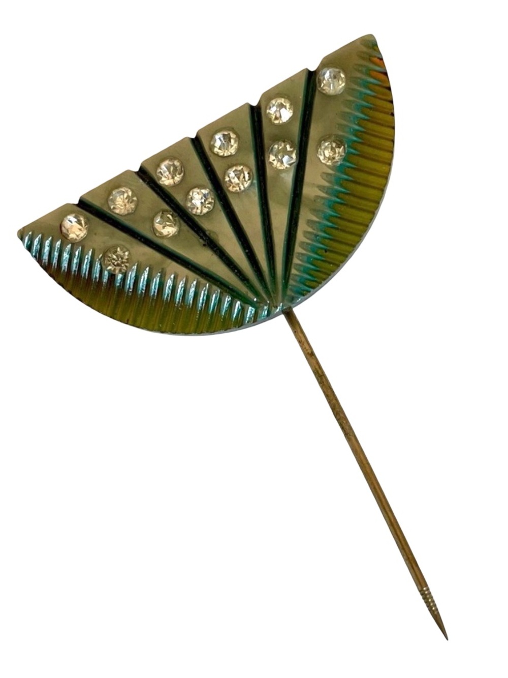Vintage Art Deco Celluloid Stick Pin With Rhinestones